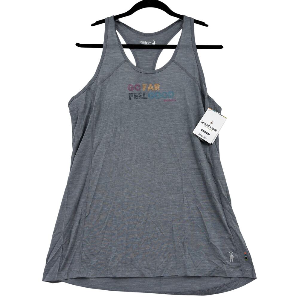 SmartWool Sport Racerback Tank Top Womens Size M Gray Merino Wool Graphic
